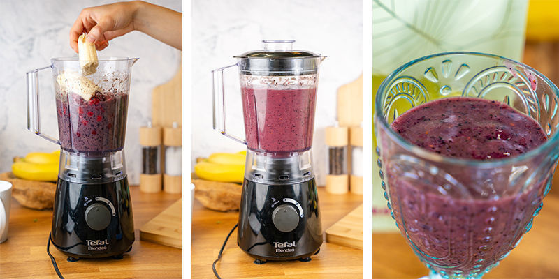 Přidejte nakr&aacute;jen&yacute; ban&aacute;n a na niž&scaron;&iacute; ot&aacute;čky směs rozmixujte.