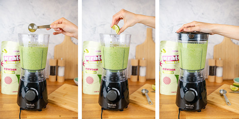 Přisypte pr&aacute;&scaron;ek z kratomu a znovu kr&aacute;tce promixujte.