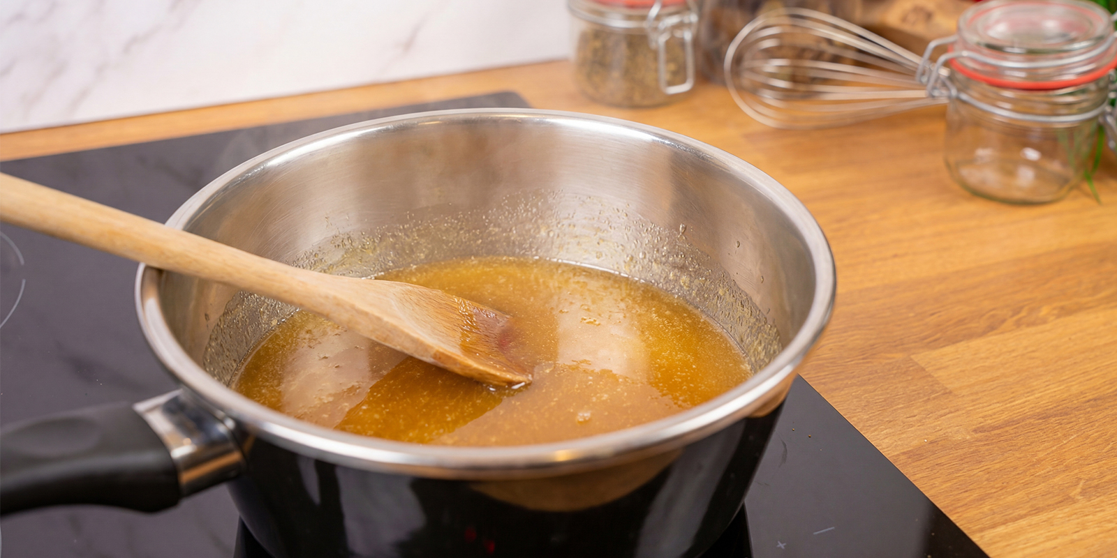 Melt sugars with cannabutter